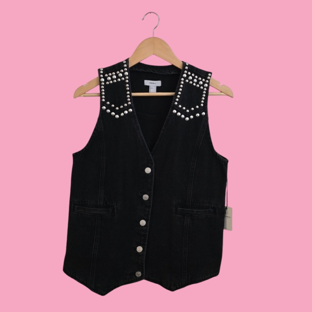 Black Studded Denim Vest